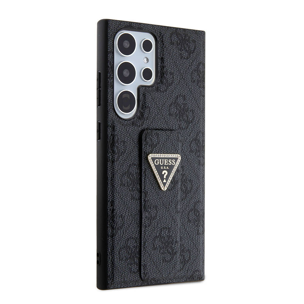 Galaxy S24 Ultra Case Guess Original Licensed 4G Patterned Triangle Logo Stand Leather Cover Black