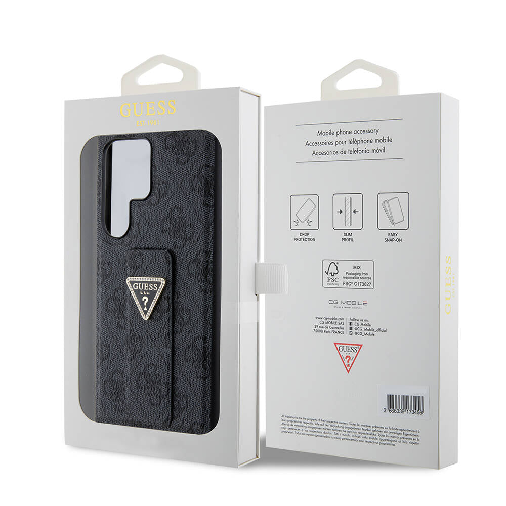 Galaxy S24 Ultra Case Guess Original Licensed 4G Patterned Triangle Logo Stand Leather Cover Black