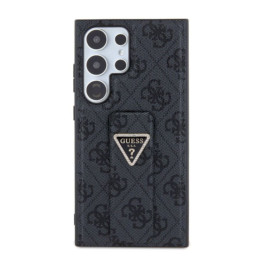 Galaxy S24 Ultra Case Guess Original Licensed 4G Patterned Triangle Logo Stand Leather Cover Black
