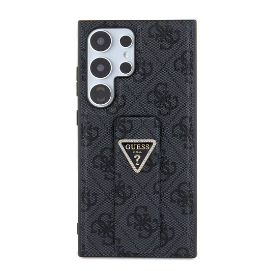 Galaxy S24 Ultra Case Guess Original Licensed 4G Patterned Triangle Logo Stand Leather Cover Black