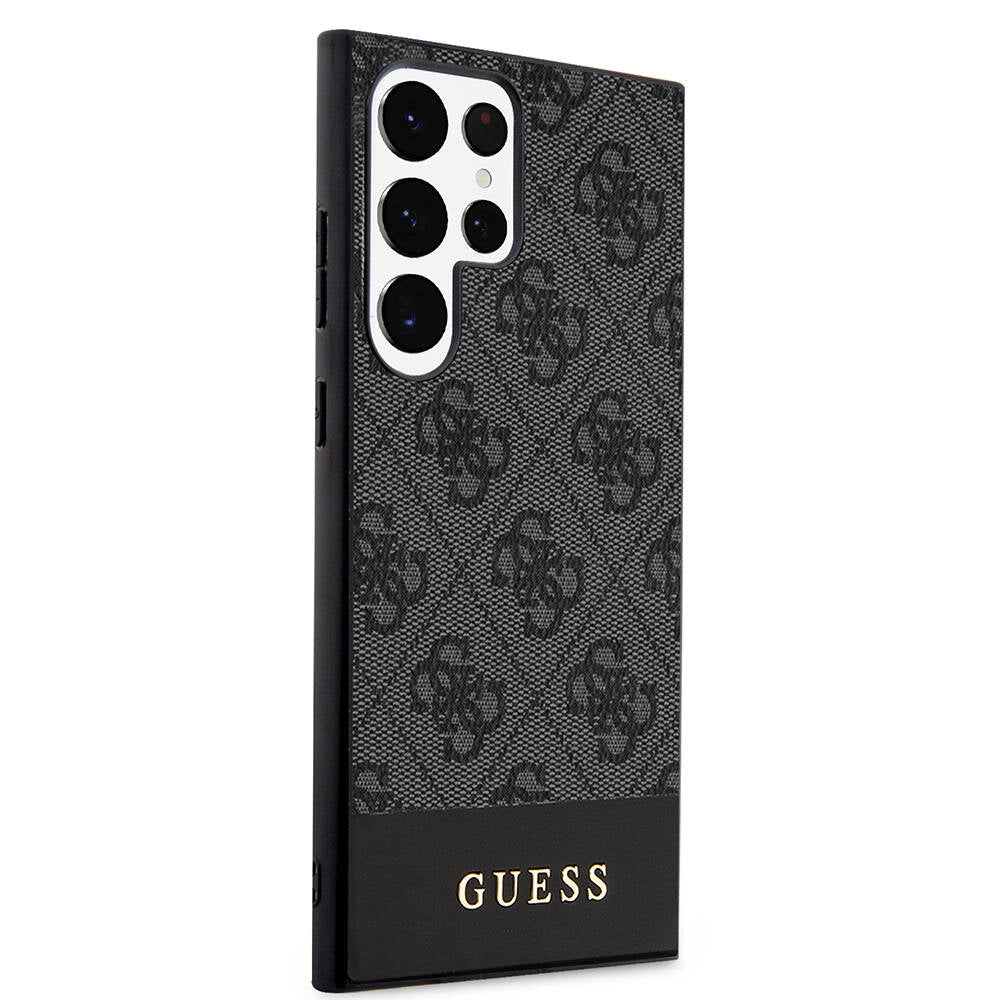 Galaxy S24 Ultra Case Guess Original Licensed PU Leather Stripe Logo Design Cover Brown