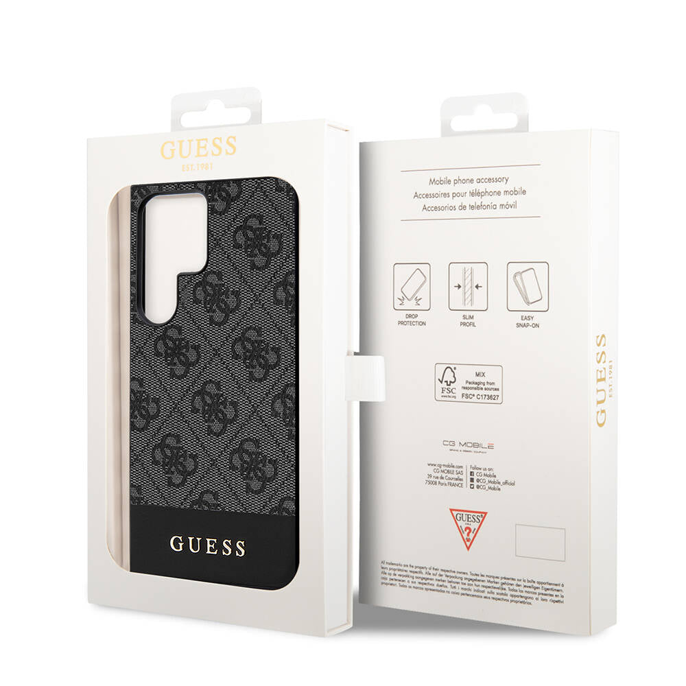 Galaxy S24 Ultra Case Guess Original Licensed PU Leather Stripe Logo Design Cover Brown