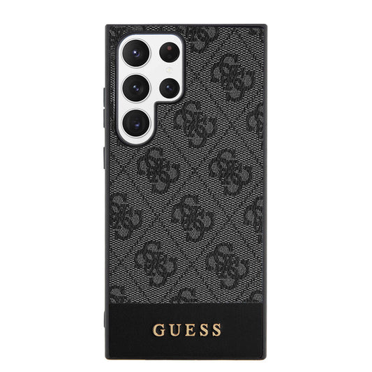 Galaxy S24 Ultra Case Guess Original Licensed PU Leather Stripe Logo Design Cover Black
