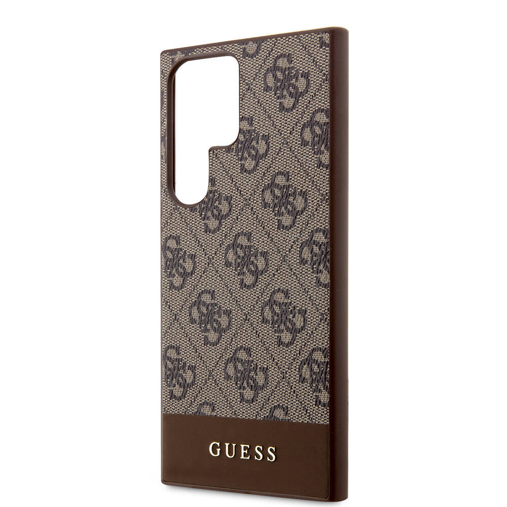 Galaxy S24 Ultra Case Guess Original Licensed PU Leather Stripe Logo Design Cover Brown