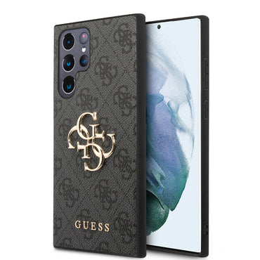 Galaxy S24 Ultra Case Guess Original Licensed PU Leather Cover with Text and 4G Metal Logo Pattern Black