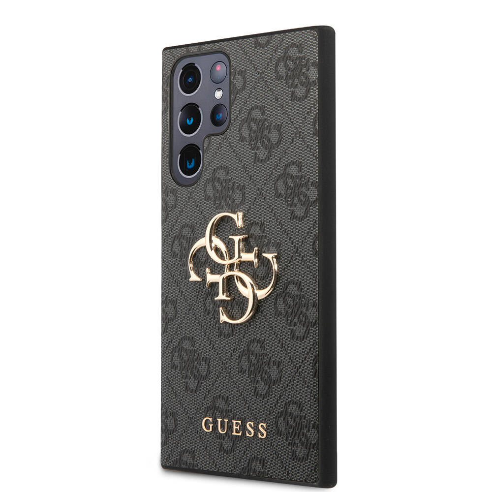 Galaxy S24 Ultra Case Guess Original Licensed PU Leather Cover with Text and 4G Metal Logo Pattern Pink