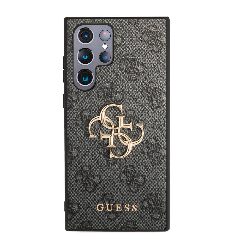 Galaxy S24 Ultra Case Guess Original Licensed PU Leather Cover with Text and 4G Metal Logo Pattern Black