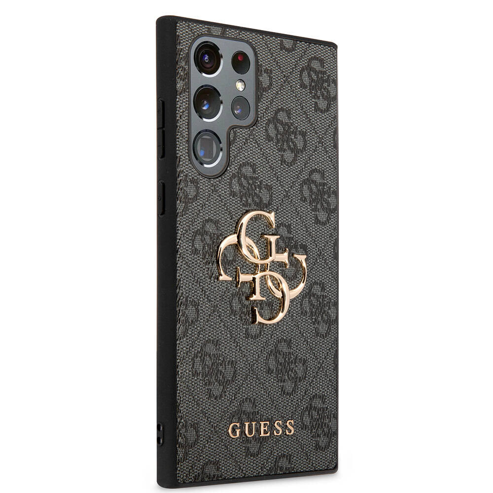 Galaxy S24 Ultra Case Guess Original Licensed PU Leather Cover with Text and 4G Metal Logo Pattern Black