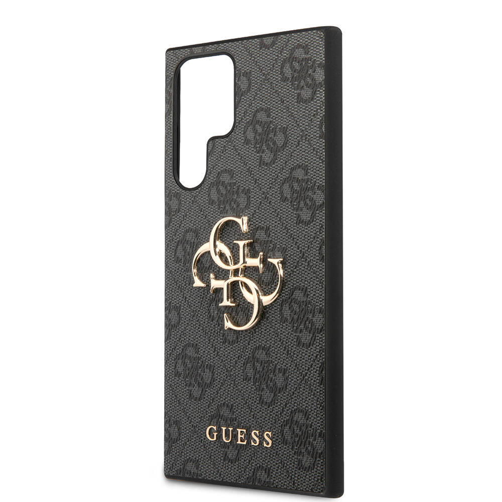 Galaxy S24 Ultra Case Guess Original Licensed PU Leather Cover with Text and 4G Metal Logo Pattern Black