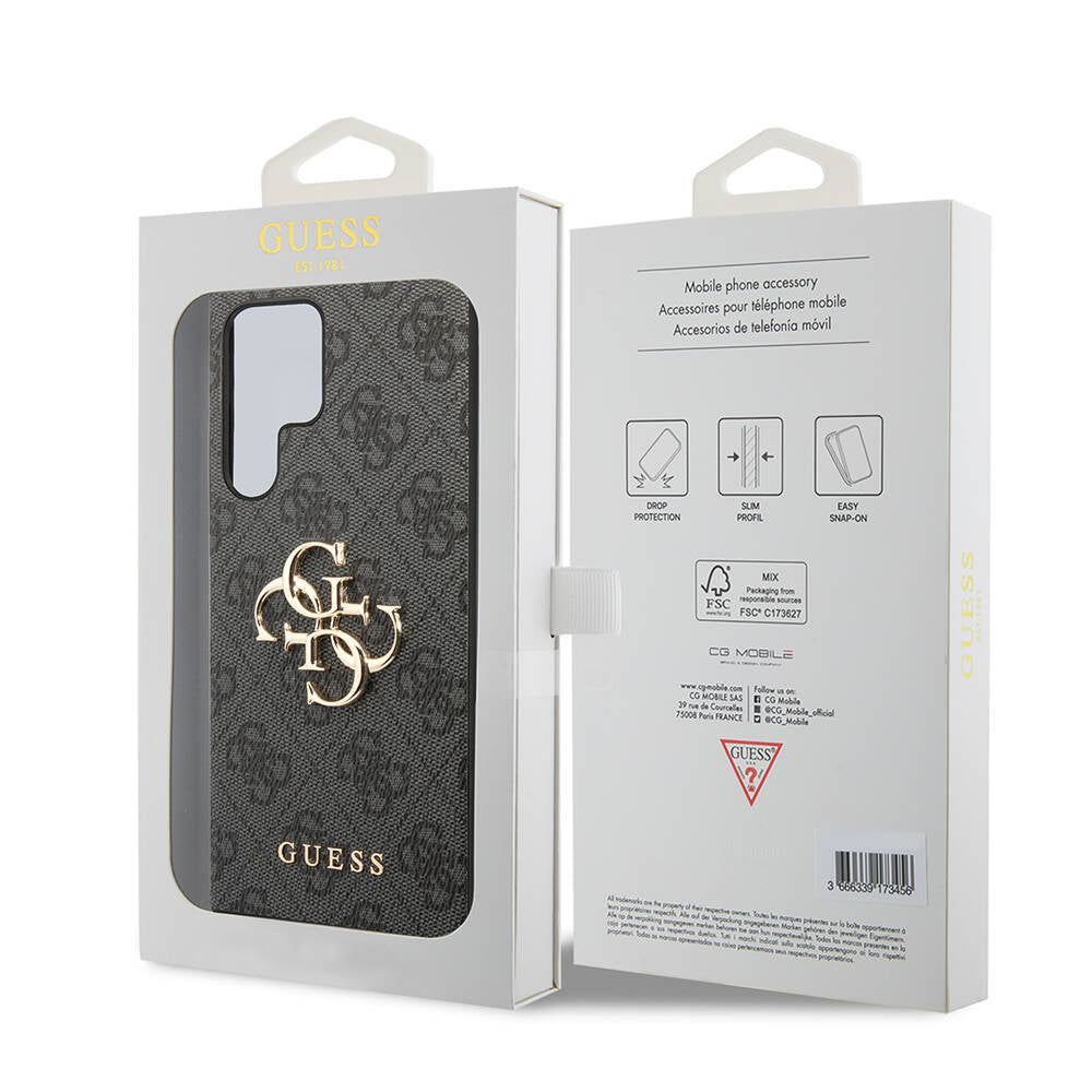 Galaxy S24 Ultra Case Guess Original Licensed PU Leather Cover with Text and 4G Metal Logo Pattern Black