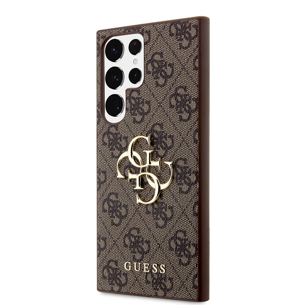 Galaxy S24 Ultra Case Guess Original Licensed PU Leather Cover with Text and 4G Metal Logo Pattern Black