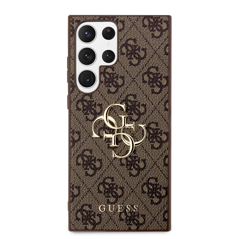 Galaxy S24 Ultra Case Guess Original Licensed PU Leather Cover with Text and 4G Metal Logo Pattern Pink