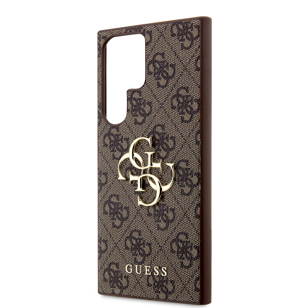 Galaxy S24 Ultra Case Guess Original Licensed PU Leather Cover with Text and 4G Metal Logo Pattern Black