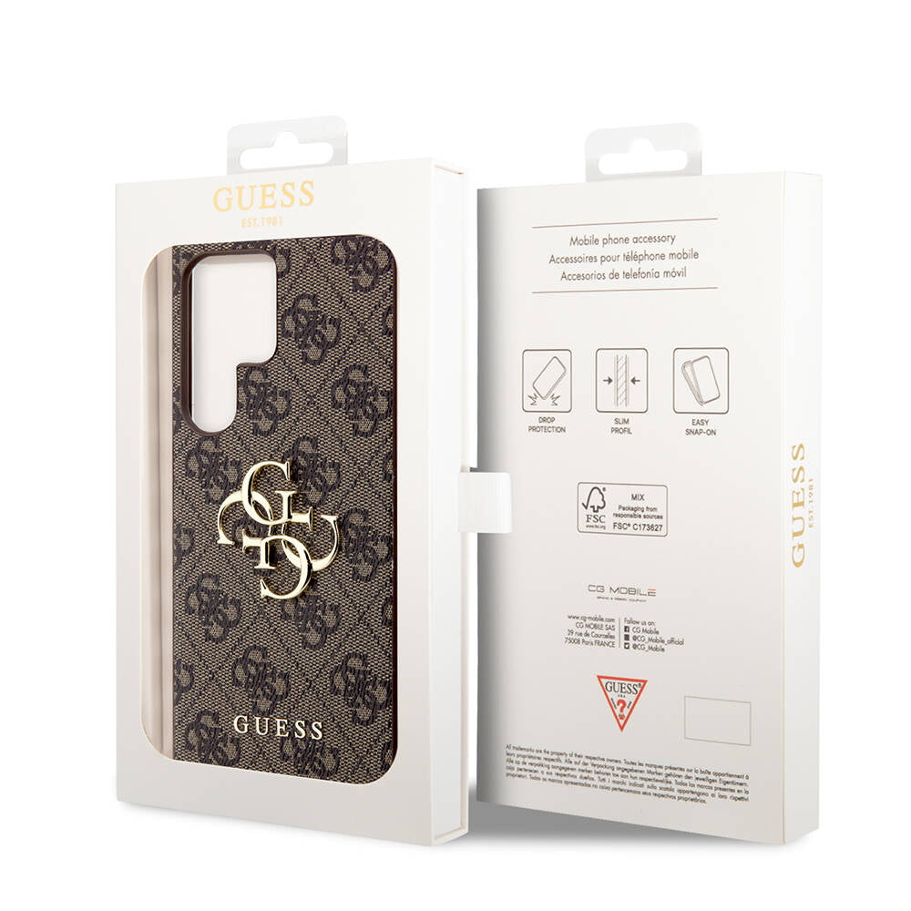 Galaxy S24 Ultra Case Guess Original Licensed PU Leather Cover with Text and 4G Metal Logo Pattern Black