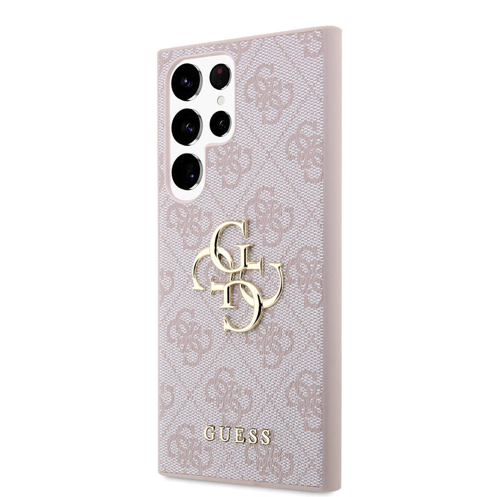 Galaxy S24 Ultra Case Guess Original Licensed PU Leather Cover with Text and 4G Metal Logo Pattern Black