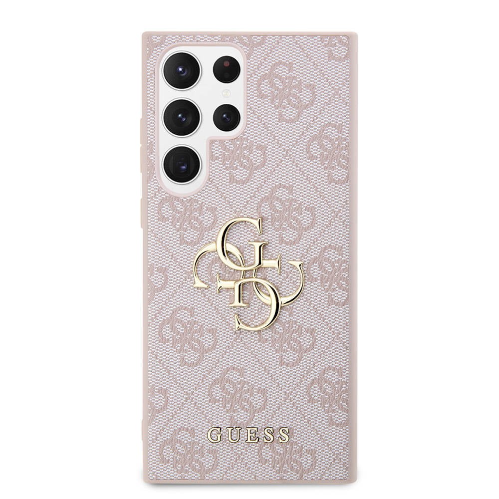 Galaxy S24 Ultra Case Guess Original Licensed PU Leather Cover with Text and 4G Metal Logo Pattern Black