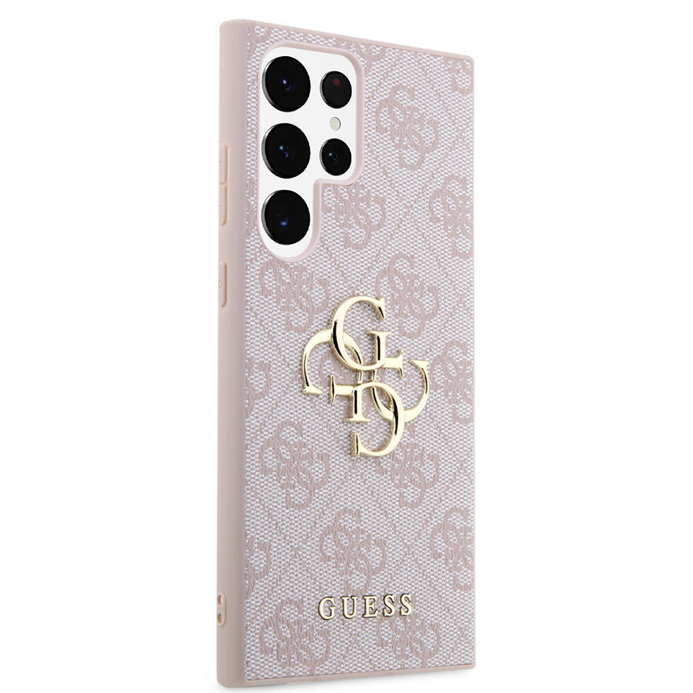 Galaxy S24 Ultra Case Guess Original Licensed PU Leather Cover with Text and 4G Metal Logo Pattern Black