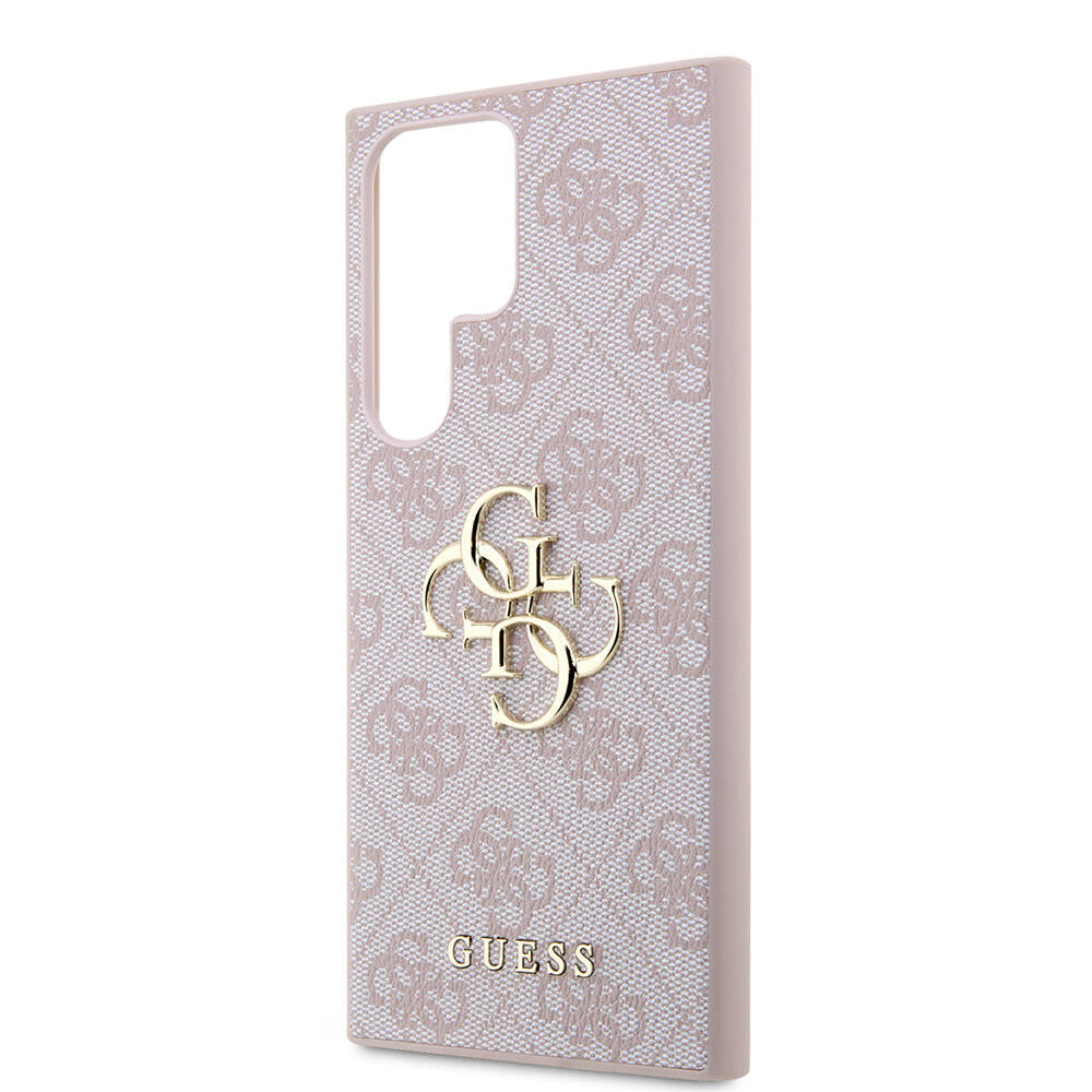 Galaxy S24 Ultra Case Guess Original Licensed PU Leather Cover with Text and 4G Metal Logo Pattern Pink
