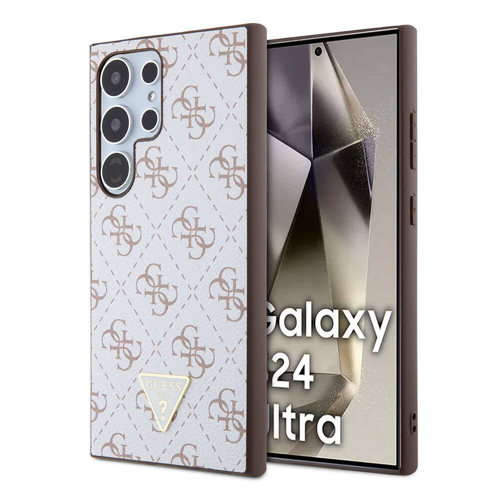 Galaxy S24 Ultra Case Guess Original Licensed PU Triangle Logo 4G Patterned Cover Black