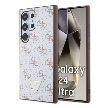 Galaxy S24 Ultra Case Guess Original Licensed PU Triangle Logo 4G Patterned Cover Black