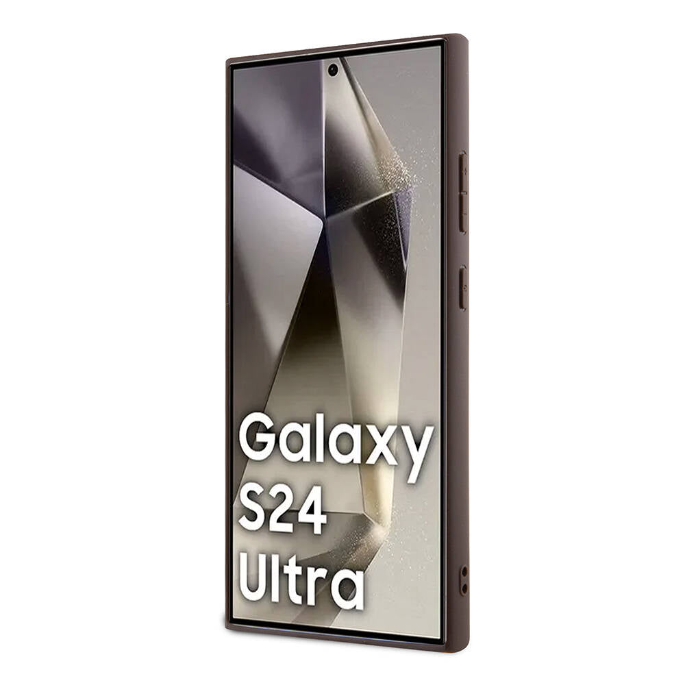 Galaxy S24 Ultra Case Guess Original Licensed PU Triangle Logo 4G Patterned Cover Black