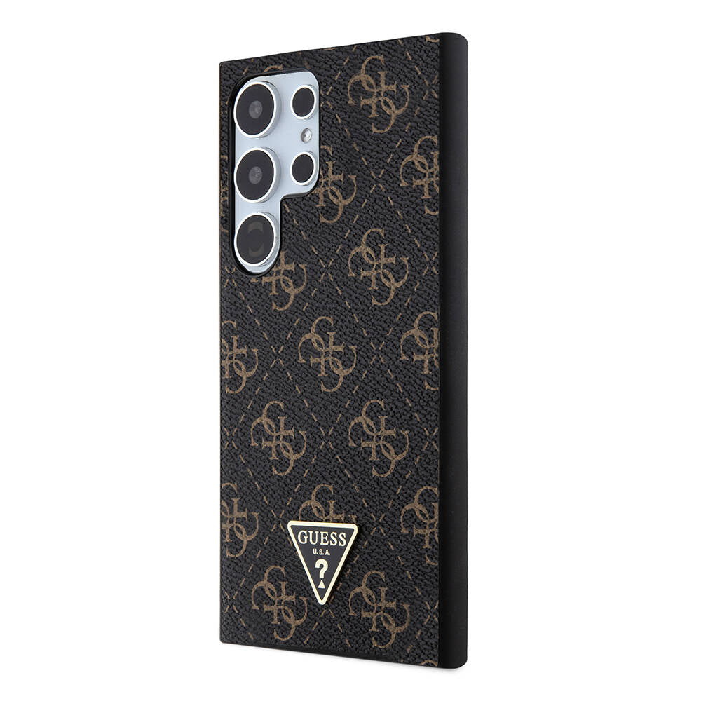 Galaxy S24 Ultra Case Guess Original Licensed PU Triangle Logo 4G Patterned Cover Black