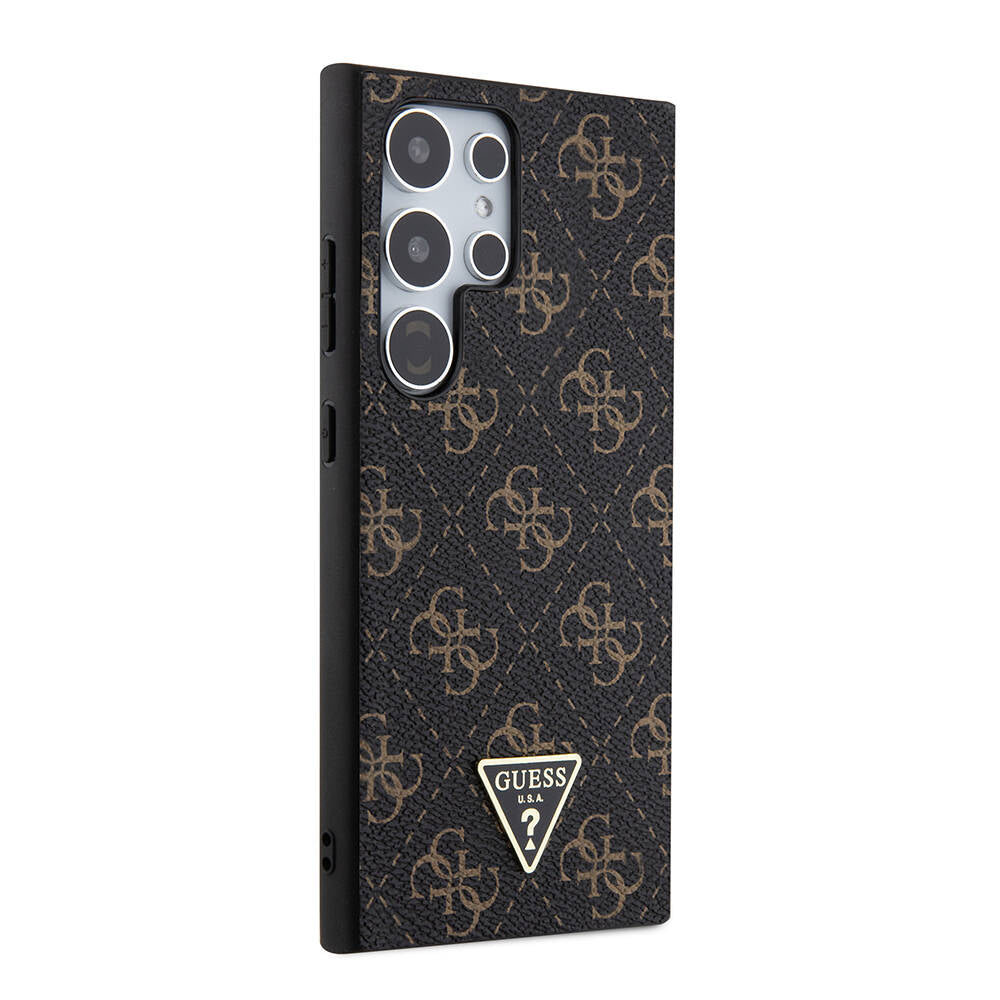 Galaxy S24 Ultra Case Guess Original Licensed PU Triangle Logo 4G Patterned Cover Black