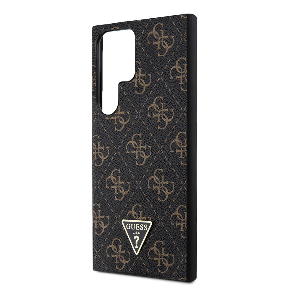 Galaxy S24 Ultra Case Guess Original Licensed PU Triangle Logo 4G Patterned Cover Black