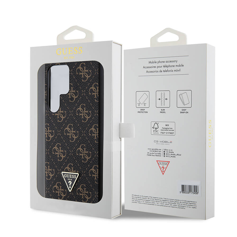 Galaxy S24 Ultra Case Guess Original Licensed PU Triangle Logo 4G Patterned Cover Black