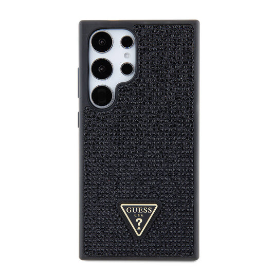 Galaxy S24 Ultra Case Guess Original Licensed Stone Back Surface Triangle Logo Cover Black