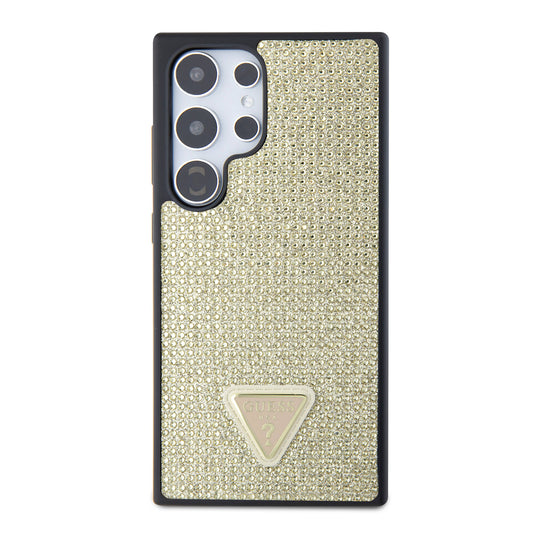 Galaxy S24 Ultra Case Guess Original Licensed Stone Back Surface Triangle Logo Cover Gold