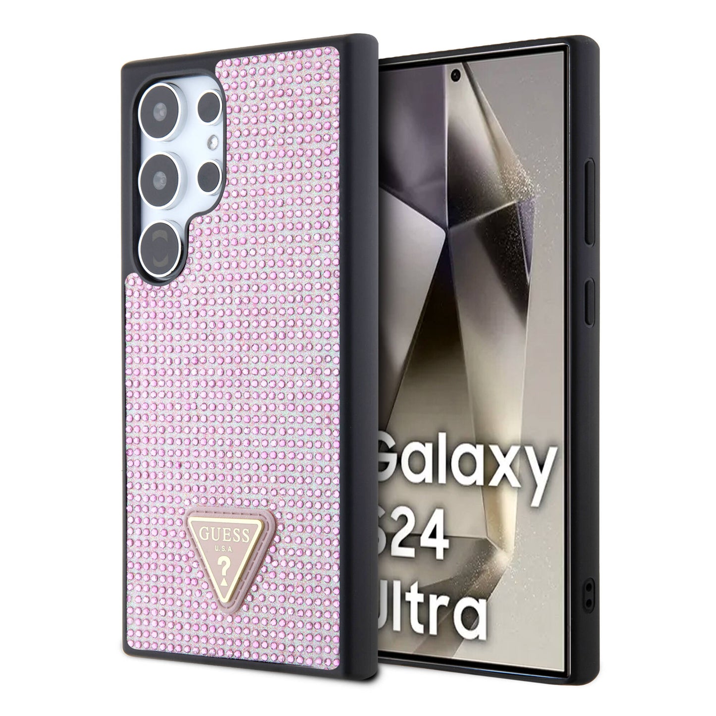 Galaxy S24 Ultra Case Guess Original Licensed Stone Back Surface Triangle Logo Cover Black