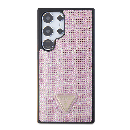 Galaxy S24 Ultra Case Guess Original Licensed Stone Back Surface Triangle Logo Cover Pink