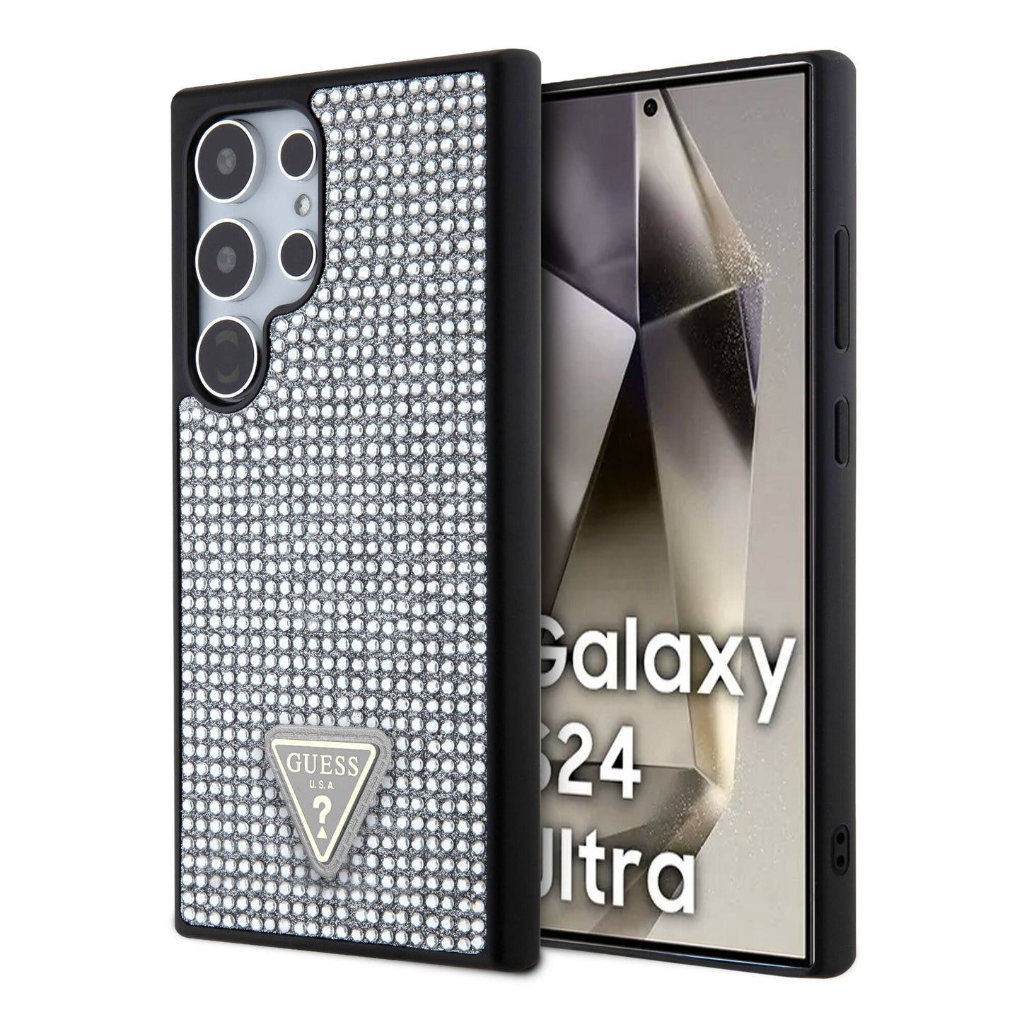 Galaxy S24 Ultra Case Guess Original Licensed Stone Back Surface Triangle Logo Cover Black