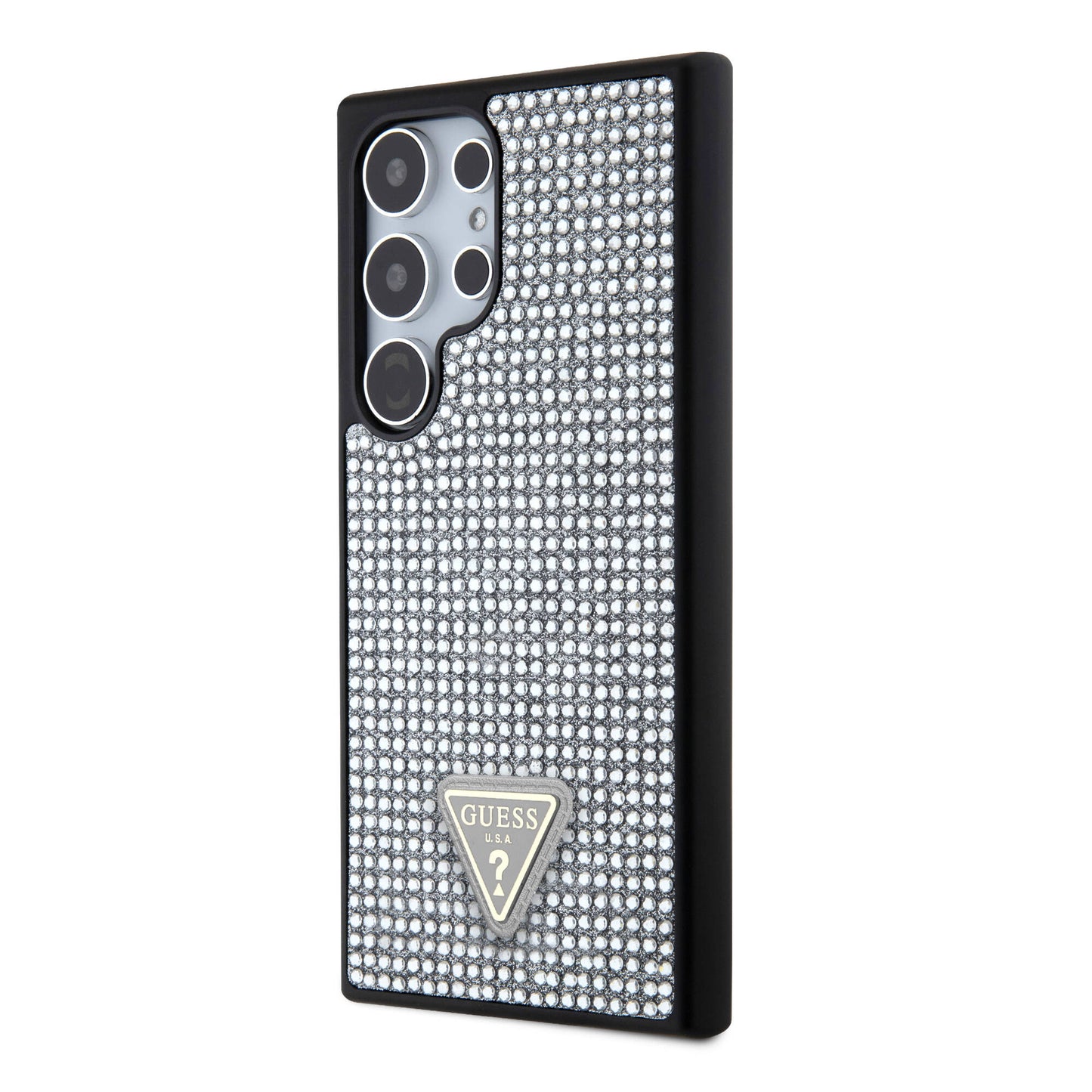 Galaxy S24 Ultra Case Guess Original Licensed Stone Back Surface Triangle Logo Cover Black