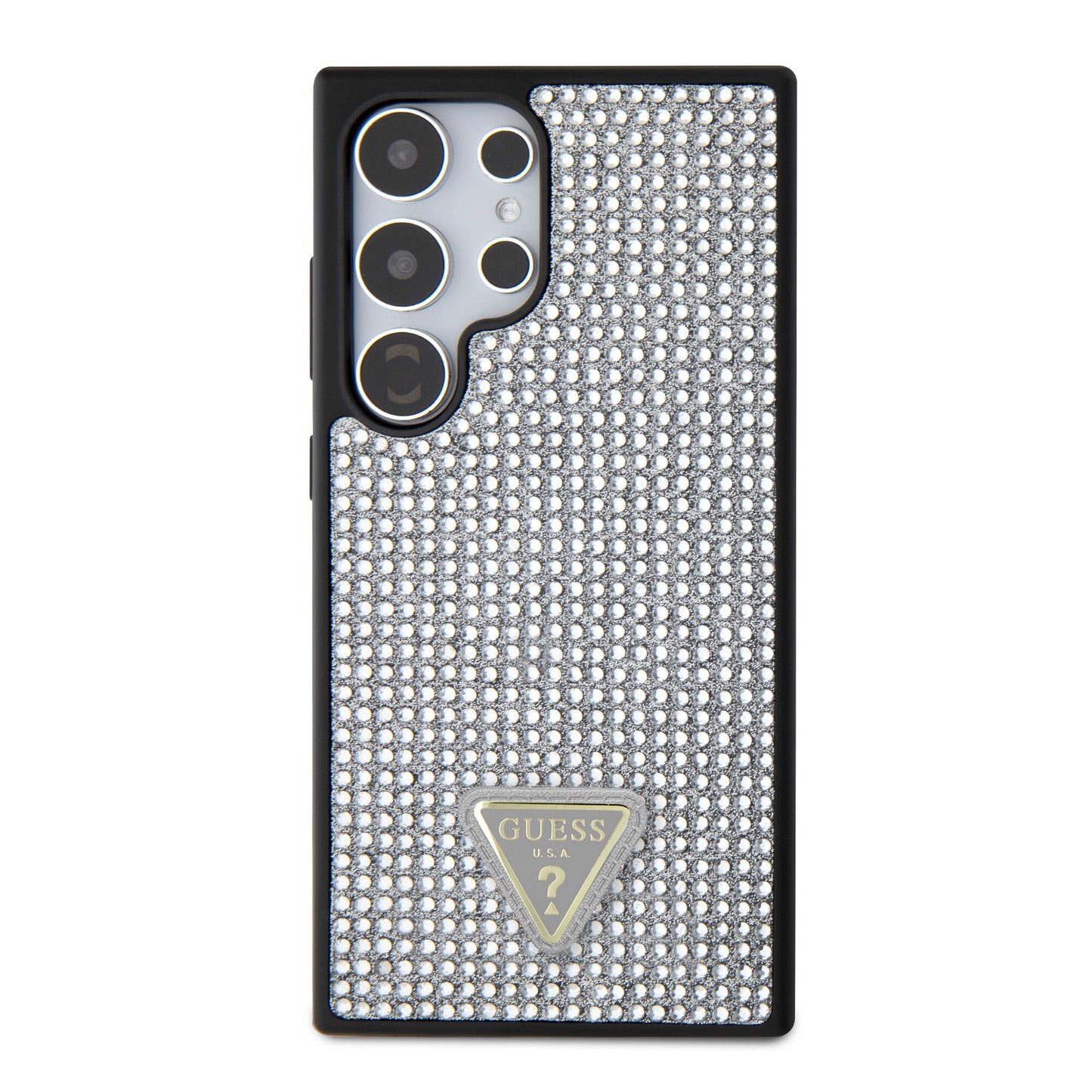 Galaxy S24 Ultra Case Guess Original Licensed Stone Back Surface Triangle Logo Cover Silver