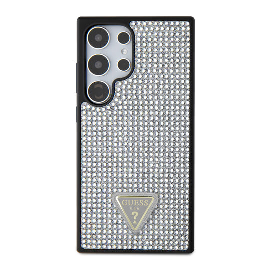 Galaxy S24 Ultra Case Guess Original Licensed Stone Back Surface Triangle Logo Cover Silver