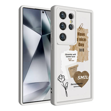 Galaxy S24 Ultra Case Camera Protection Printed Back Surface Zore Classy Cover Light Brown 