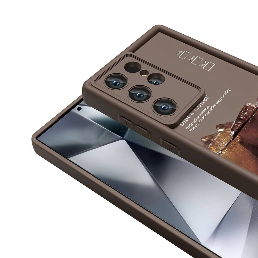 Galaxy S24 Ultra Case Camera Protection Printed Back Surface Zore Classy Cover Dark Brown 