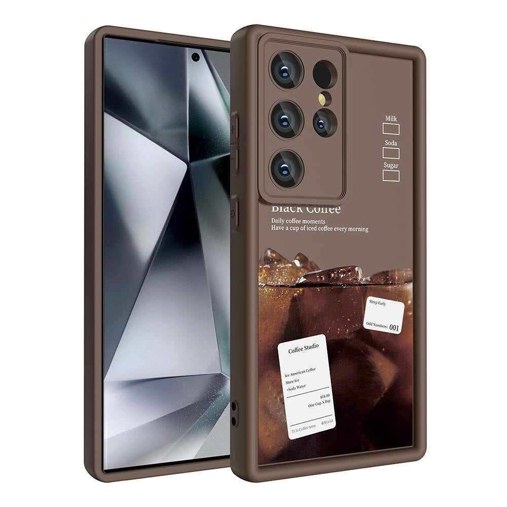 Galaxy S24 Ultra Case Camera Protection Printed Back Surface Zore Classy Cover Dark Brown 