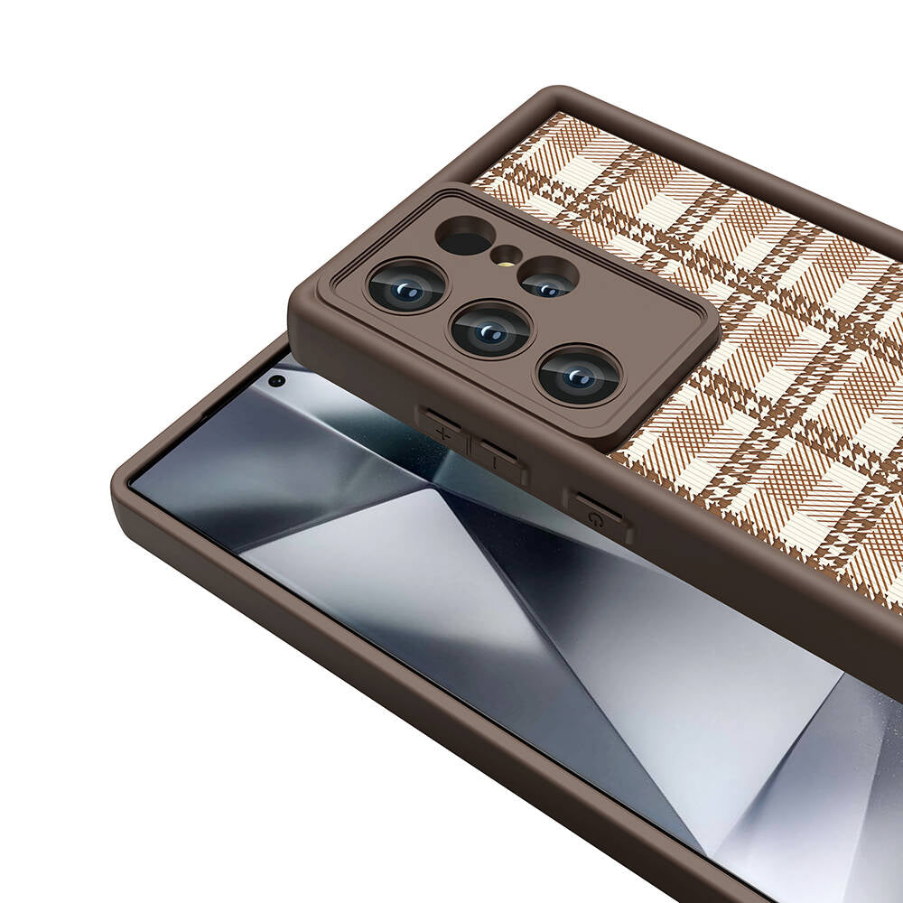 Galaxy S24 Ultra Case Camera Protection Printed Back Surface Zore Classy Cover Light Brown 