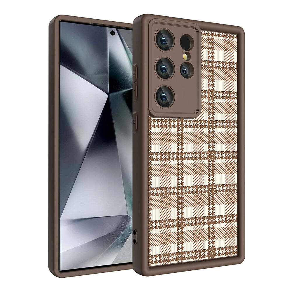 Galaxy S24 Ultra Case Camera Protection Printed Back Surface Zore Classy Cover Black 
