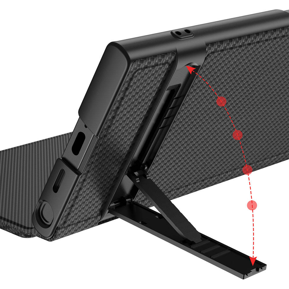 Galaxy S24 Ultra Camera Protection Carbon Design Zore Droga Stand Card Holder Cover Case Black Carbon
