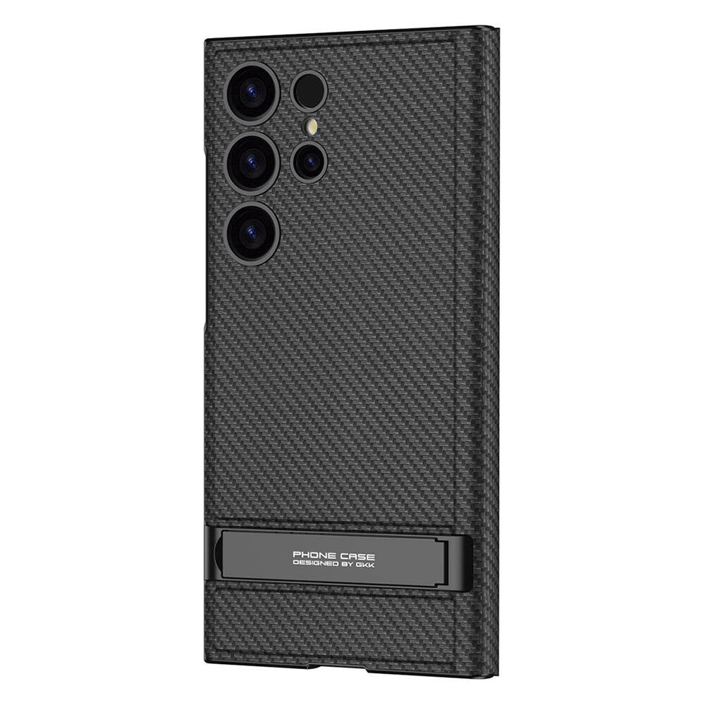 Galaxy S24 Ultra Camera Protection Carbon Design Zore Droga Stand Card Holder Cover Case Black Carbon