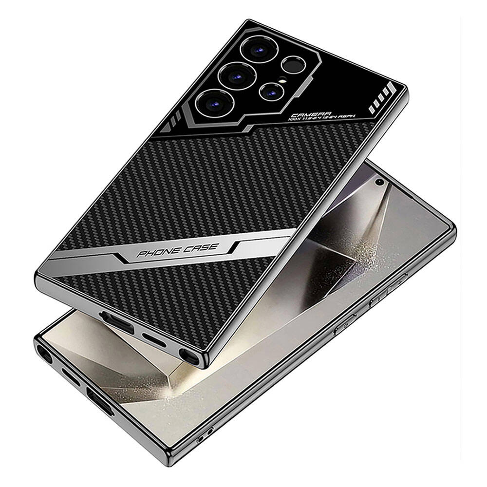 Galaxy S24 Ultra Case Camera Protection Carbon Design Zore New Series Procase Cover Black Carbon