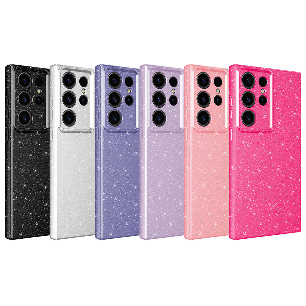 Galaxy S24 Ultra Case Camera Protection Glitter Luxury Zore Cotton Cover Pink Dark 