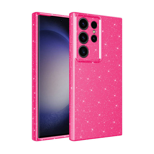 Galaxy S24 Ultra Case Camera Protection Glitter Luxury Zore Cotton Cover Pink Dark 