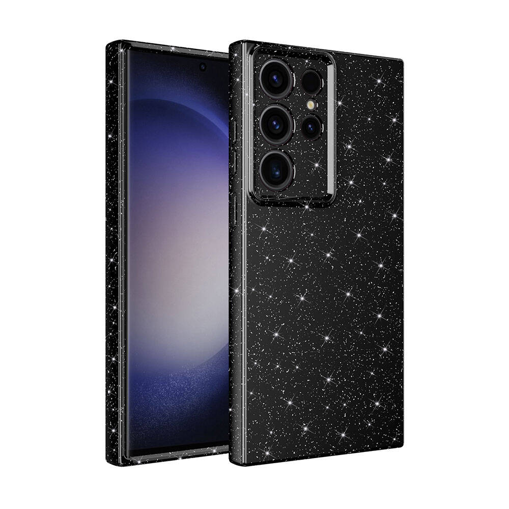 Galaxy S24 Ultra Case Camera Protection Glitter Luxury Zore Cotton Cover Black 