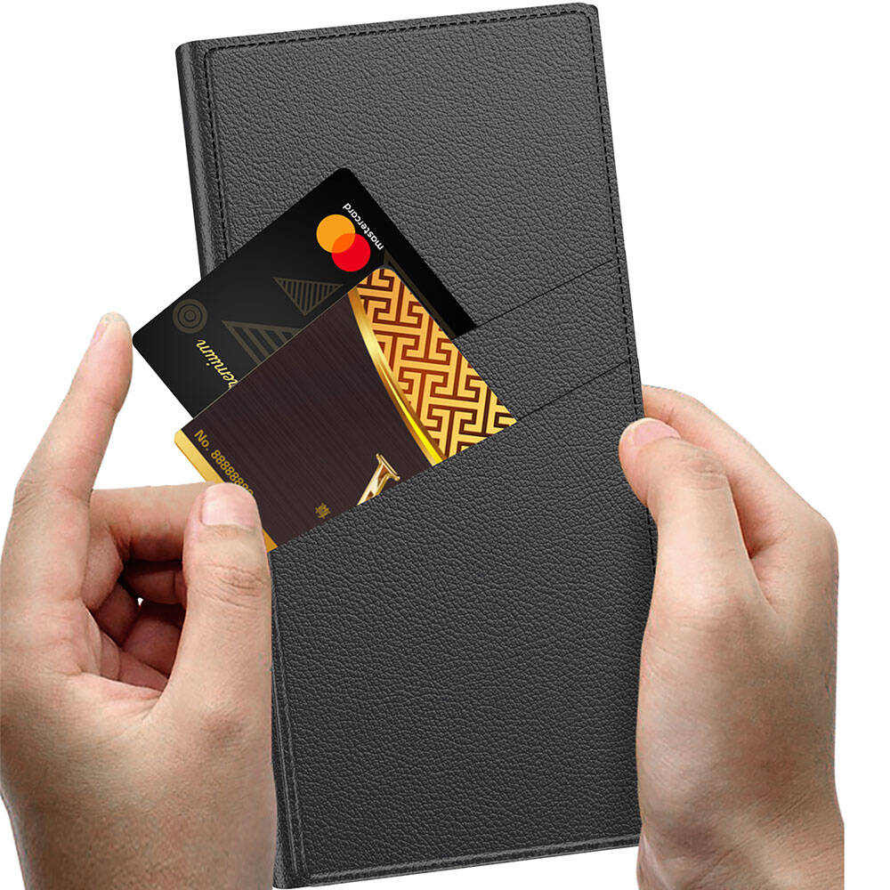 Galaxy S24 Ultra Case Camera Protection Faux Leather Design Zore Droga Stand Card Holder Cover Case Titanium-Gray