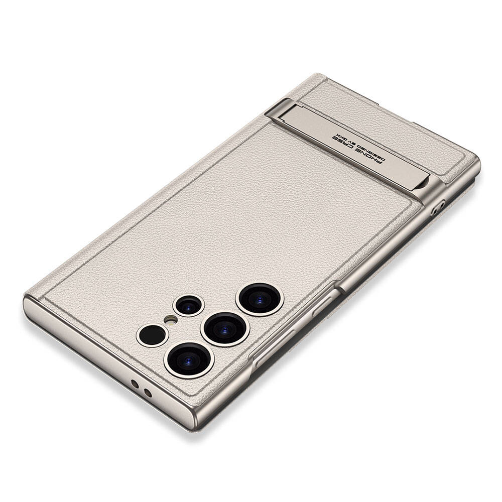 Galaxy S24 Ultra Case Camera Protection Faux Leather Design Zore Droga Stand Card Holder Cover Case Titanium-Gray